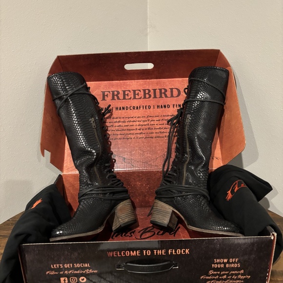Freebird Coal Black Snake Knee-High Leather Boots - Picture 5 of 7